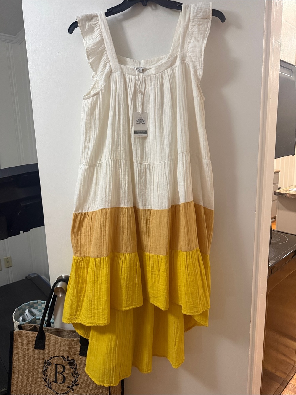 Mud Pie Women’s Tiered Colorblock Sundress in White, Mustard & Yellow